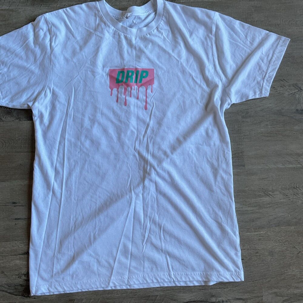 Solid Short Sleeve White T shirt Large "Drip"